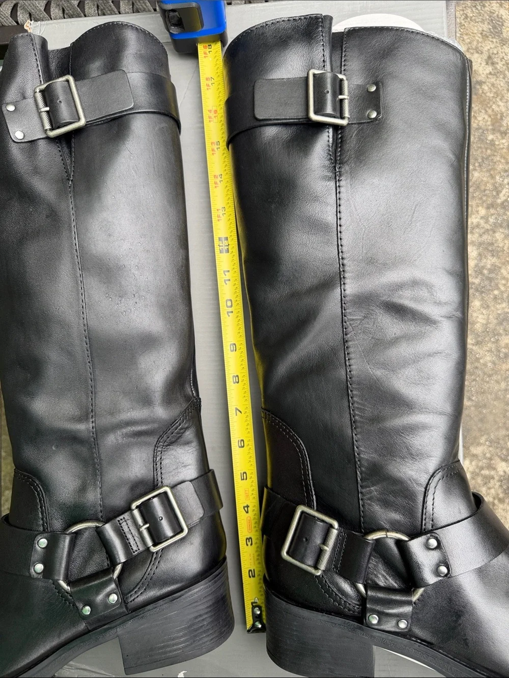 Arezzo Black Leather Knee-High Buckle Riding Boots
